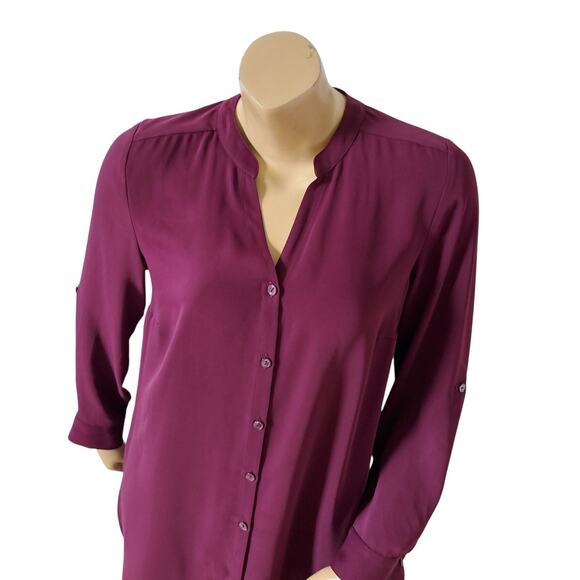 CHICOS Womens Size 0 Small Wine Purple Convertible Sleeve Button Up Tunic Shirt - Picture 5 of 11